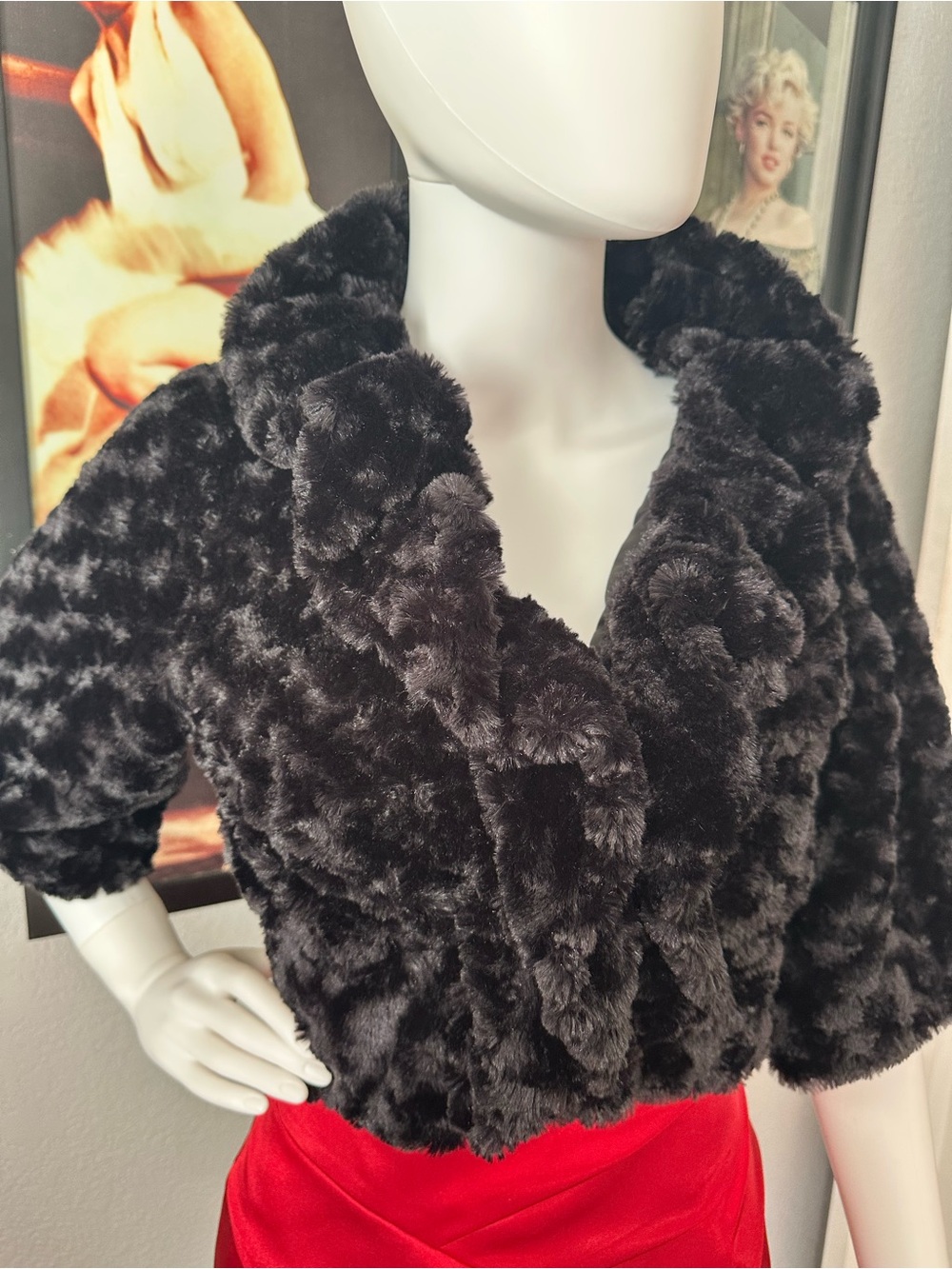 My Michelle Black Faux Fur Cropped Teddy Jacket